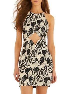 FARM Rio Cut Out Mini Dress in Sand Diamond Seashell Serenade